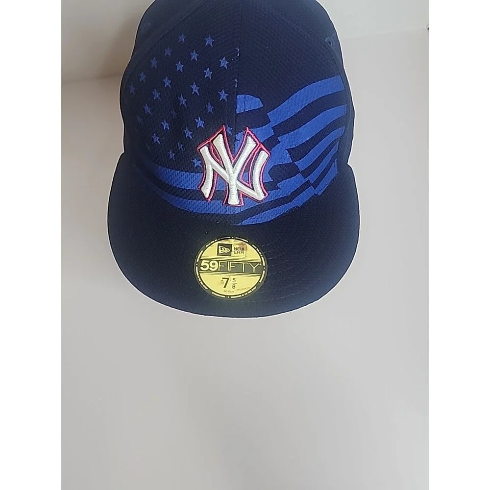New York Yankees New Era 59Fifty Hat Cap USA Flag Blue Size 7 5/8